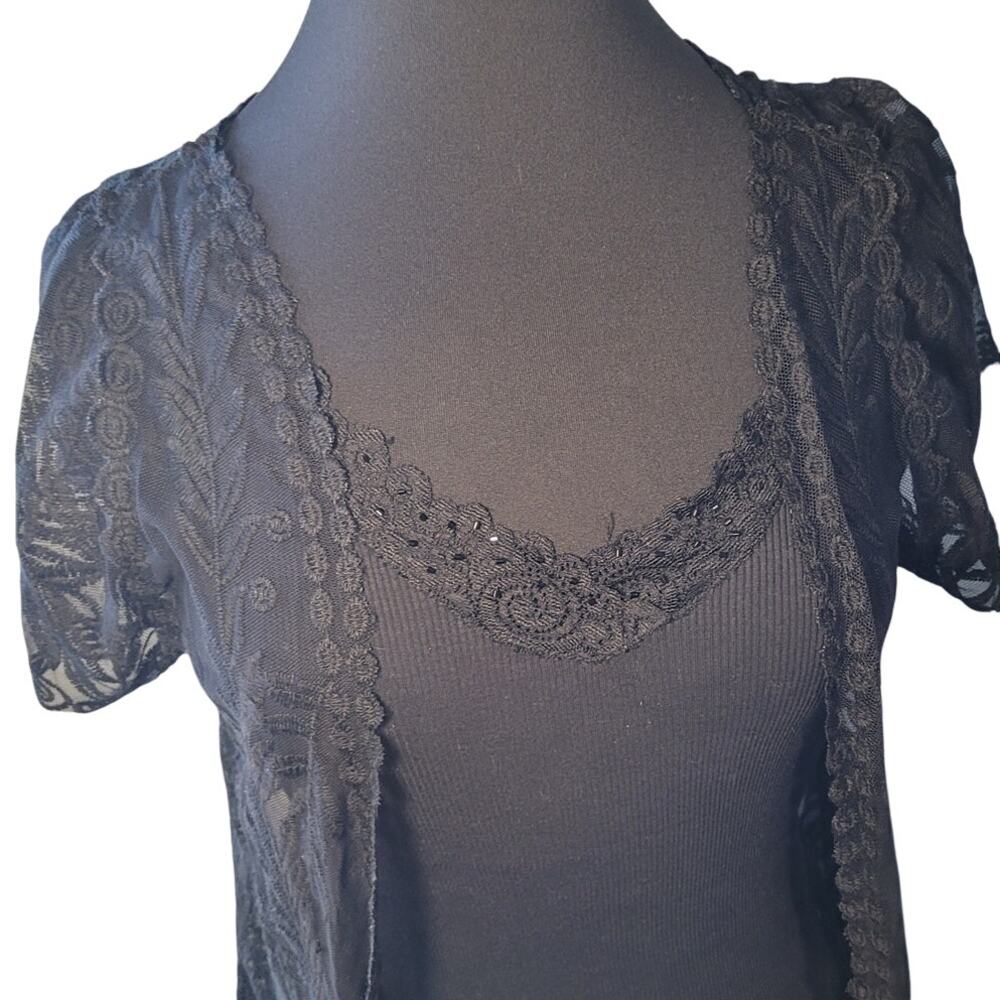Black Chantilly Lace Tunic Cardigan M Whimsigoth Dark Romantic Boho